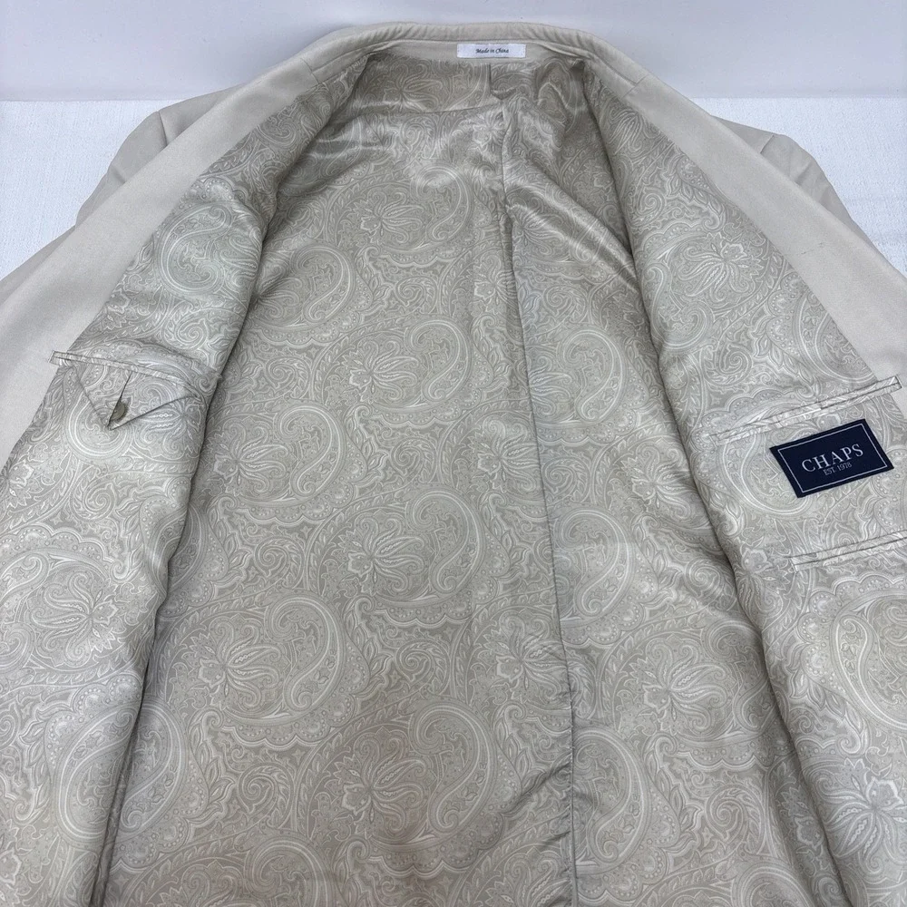 Chaps 48R Mens Cream 2 Button Blazer Sport Coat Jacket Subtle Stripes EUC‎